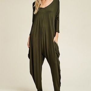 Annabelle Romper Jumpsuit Olive Harem w Pockets S